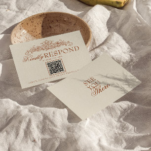Vintage verbranntes Orange Old Money QR-Code-Hochz RSVP Karte