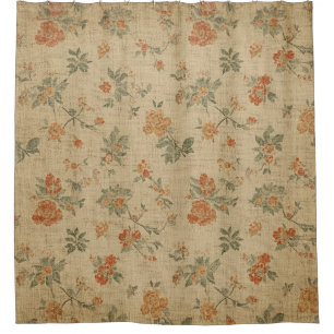 Vintage verbranntes Orange und Salbei Grün floral Duschvorhang