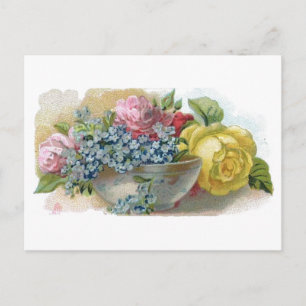 Vintage Vergissmeinnicht-Rosen Postkarte