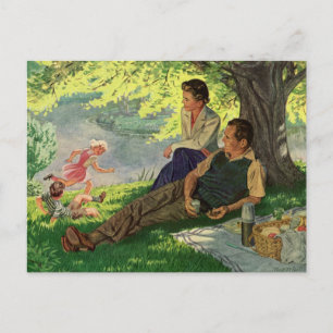Vintage Vergnügliche Familienpicknick unter einem Postkarte