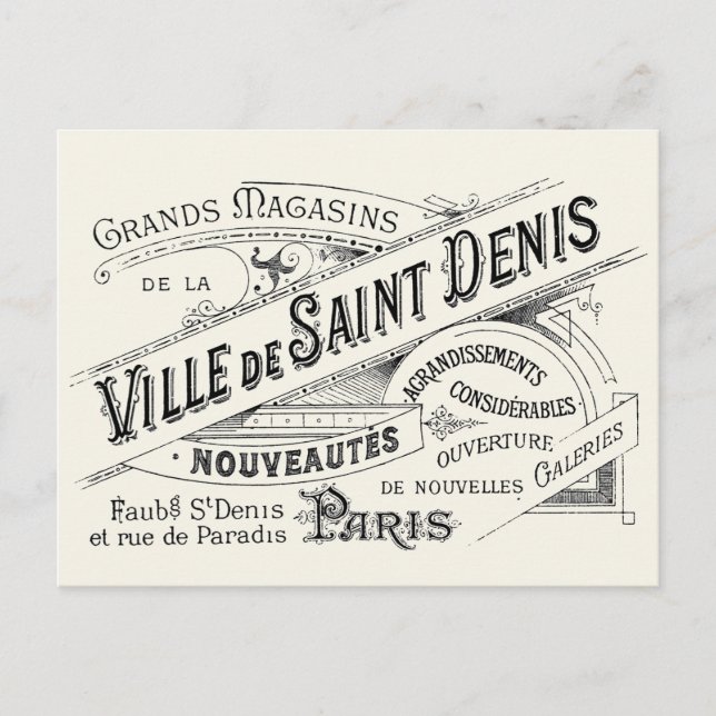 Vintage Verkaufsanzeige für Paris Postkarte (Vorderseite)