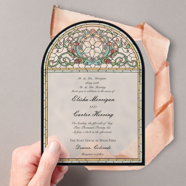 Vintage Verklebung Acryleinladungen (The beautiful stained glass effect of this invitation sets the stage for an elegant event. )