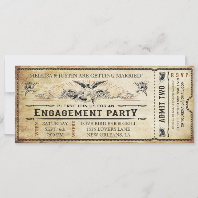 Vintage Verlobungs-Party-Karten-Einladung Einladung (Vorderseite)
