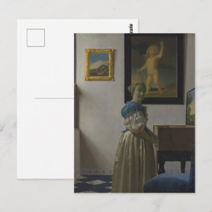 Vintage Vermeer Dame spielt Virginal Gemälde Postkarte