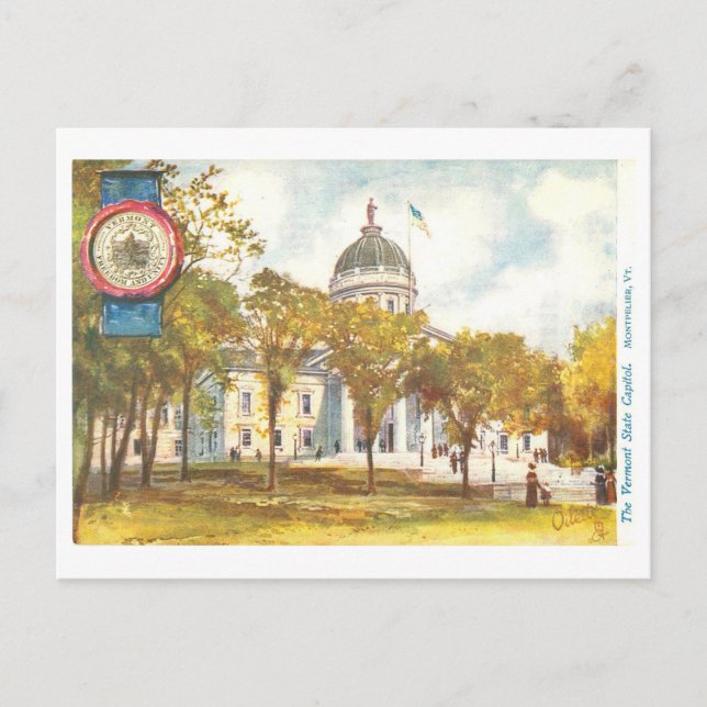 Vintage Vermont-Hauptstadt mit Siegel Postkarte (Vorderseite)