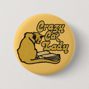 Vintage verrückte Katzenlady Button
