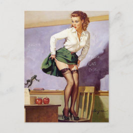 Vintage, verrückte Lehrerin Button Up Girl Postkarte