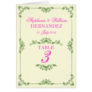 Vintage vert rose Mariage fleuri Numéro de table