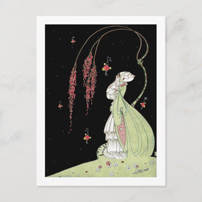 Vintage VERTE ART DECO MIDSUMMER-NACHT Postkarte (Vorderseite)