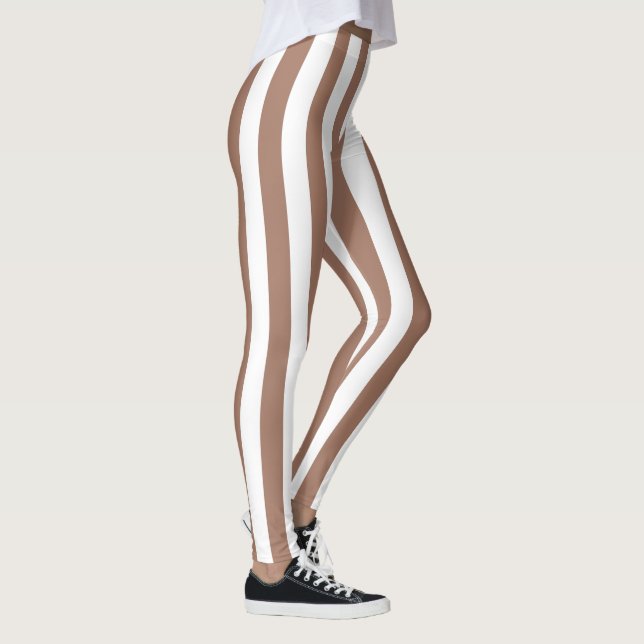 Vintage vertikale Streifen Mocha Mousse White Leggings (Rechts)