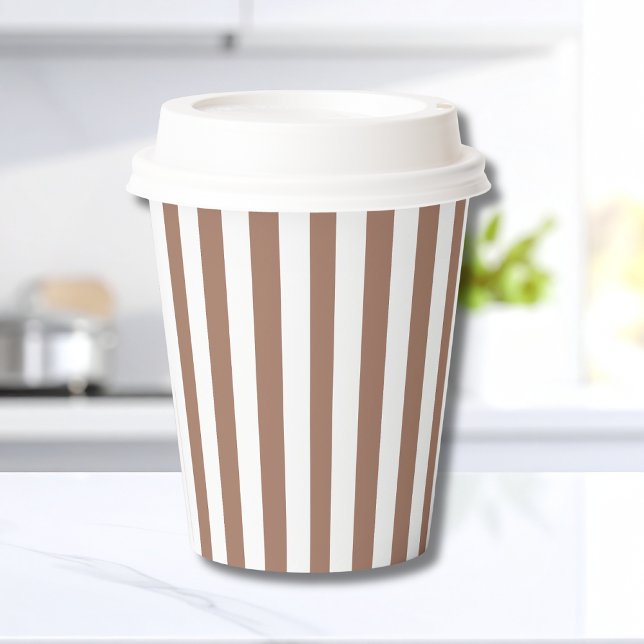 Vintage vertikale Streifen Mocha Mousse White Pappbecher (Von Creator hochgeladen)
