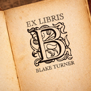 Vintage verzierte florale Monogramm-Exlibris Gummistempel
