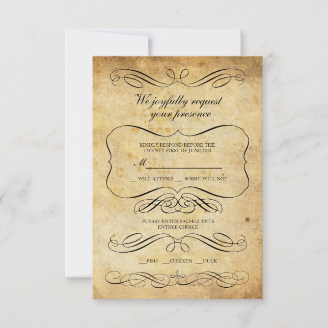 Vintage Verzierte Hochzeit RSVP (Vorderseite)