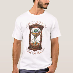Vintage verzierte Sanduhr Zeit für Frieden Globus T-Shirt