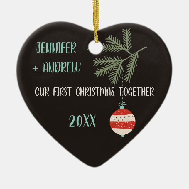 Vintage Verzierungs-erste Weihnachtszusammen Paare Keramik Ornament (Vorne)
