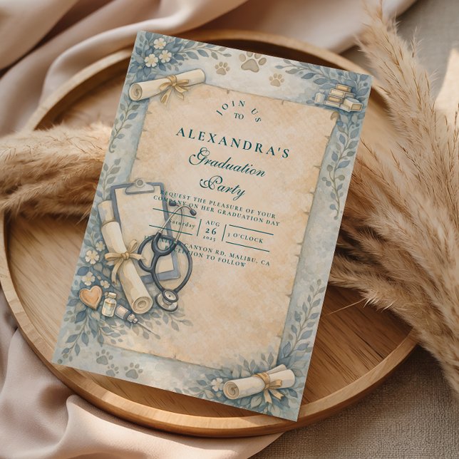Vintage Veterinary Graduation Part Einladung (Von Creator hochgeladen)