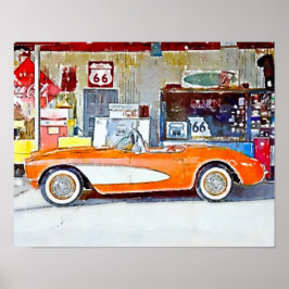 Vintage Vette Route 66 Auto Poster