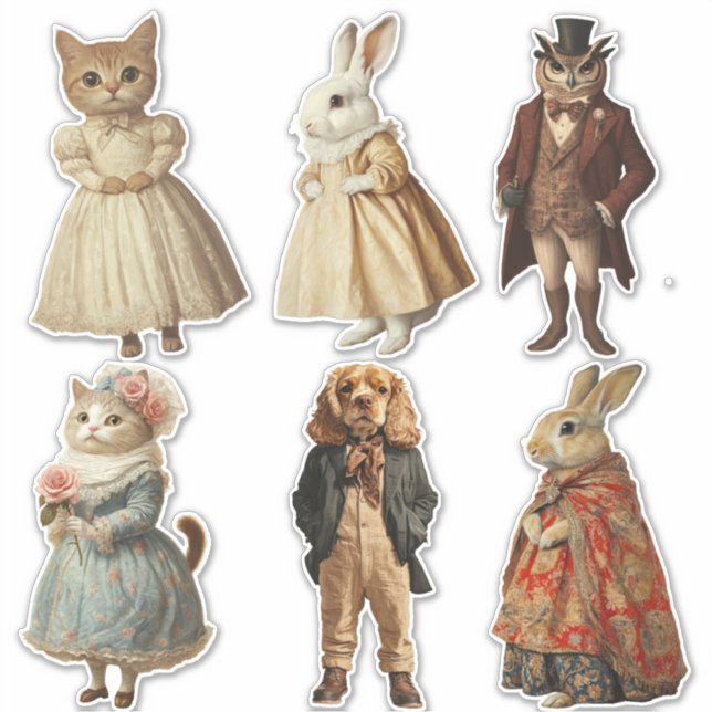 Vintage Victorian Anthropomorphism Animals Aufkleber (Vorderseite)