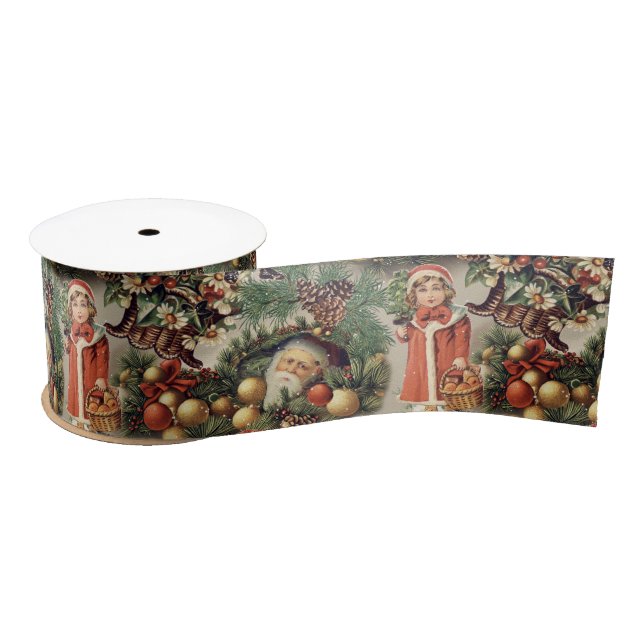 Vintage Victorian Christmas Baubles Satinband (Spule)