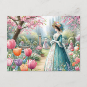 Vintage-Victorian-Dame in einem Park Aquarell Postkarte