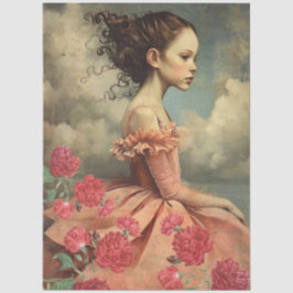 Vintage Victorian Girl & Red Cabbage Roses Seidenpapier