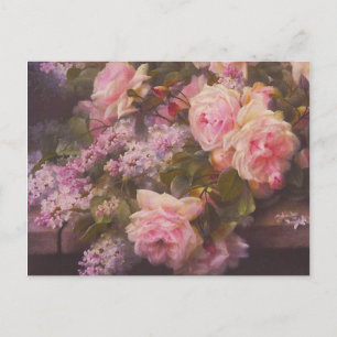 Vintage Victorian Pink Roses and Lilacs Postcard Postkarte