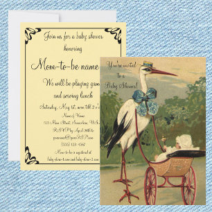 Vintage Victorian Stork, Baby Shower Invitation Einladung