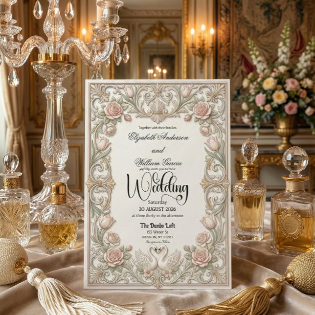 Vintage Victorian Swans Heart Garden Fairytale Einladung (Von Creator hochgeladen)