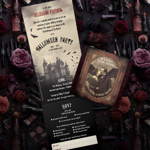 Vintage-Victorian-Vampir-Kuss-Erwachsenen-Hallowee Dreifach Gefaltete Einladung