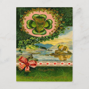 Vintage Vier-Blatt-Kleeblatt Shamrock St. Patrick' Postkarte