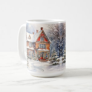 Vintage Vieux mode Maison de Noël Scène Mug