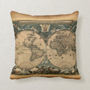 Vintage Vieux Monde Carte Décor Coussin Jeu Oreill