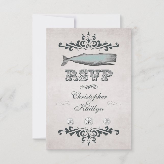 Vintage Viktorianische Beach Whale Wedding RSVP Ca (Vorderseite)