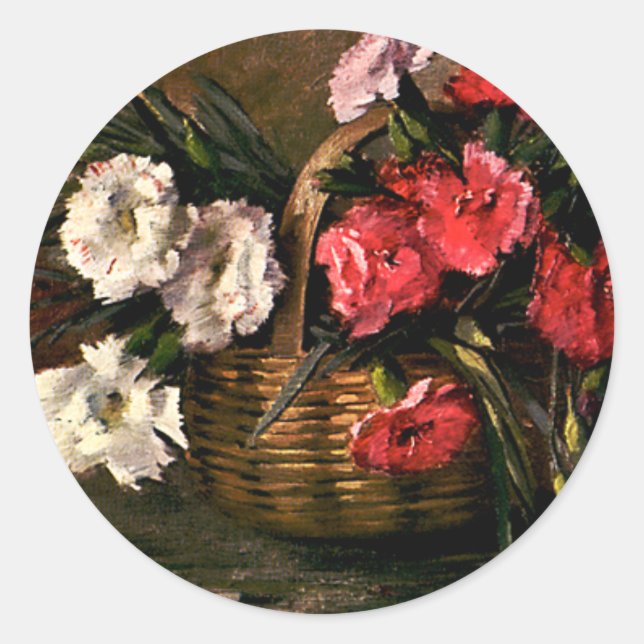 Vintage Viktorianische Blume, Blumennelken Runder Aufkleber (Vorderseite)