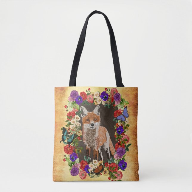Vintage viktorianische Blumenfox- u. Tasche (Vorderseite)