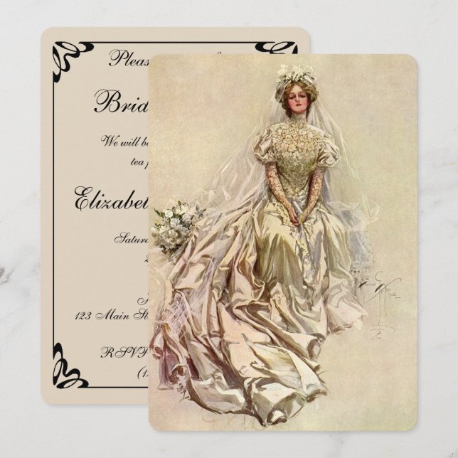 Vintage Viktorianische Braut, Brautparty Tea Party Einladung (Vorne/Hinten)