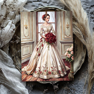 Vintage Viktorianische Braut mit rote Rosen Bouque Seidenpapier