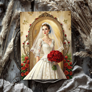 Vintage Viktorianische Braut mit rote Rosen Bouque Seidenpapier