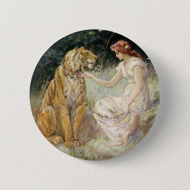 Vintage Viktorianische Coquette Lady and Tiger Button (Vorderseite)