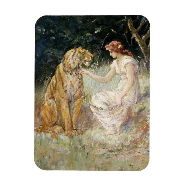 Vintage Viktorianische Coquette Lady and Tiger Magnet (Vertikal)