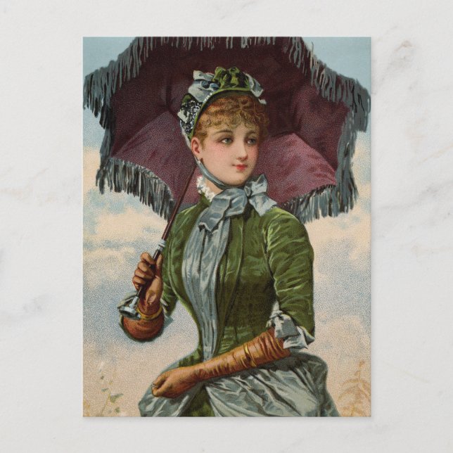 Vintage Viktorianische Dame mit Sonnenschirm Postkarte (Vorderseite)