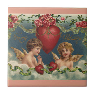 Vintage viktorianische Engel des Valentines Fliese