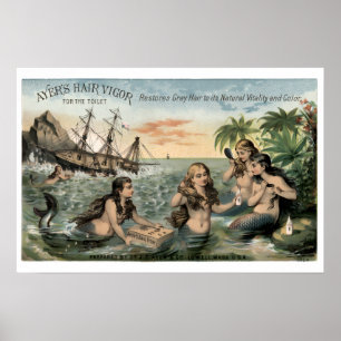 Vintage Viktorianische Era-Anzeige mit Mermaids Poster