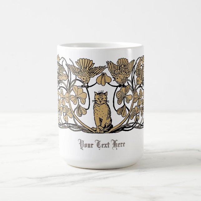 Vintage Viktorianische Era Cat, Clover & Birds Kaffeetasse (Mittel)