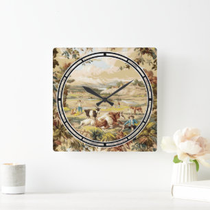 Vintage Viktorianische Era Pastoral Farm Scene Quadratische Wanduhr