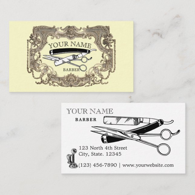 Vintage Viktorianische Erster Steampunk-Barbervorl Visitenkarte (Vorne/Hinten)