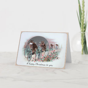Vintage viktorianische Eulen-Weihnachtskarte Feiertagskarte