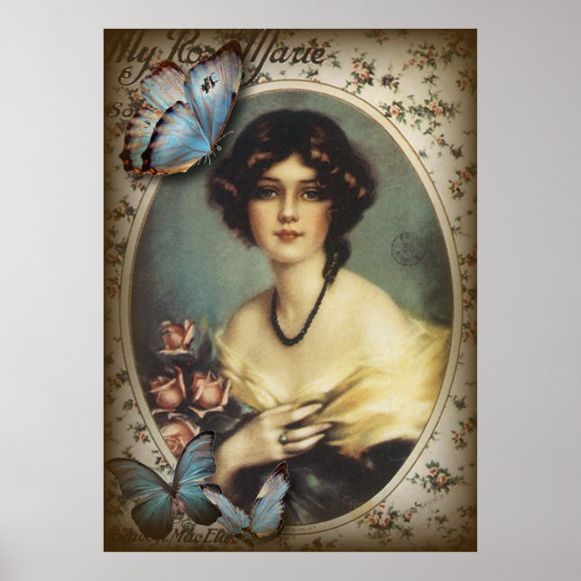 Vintage viktorianische florale Retro-Frau Poster (Vorne)