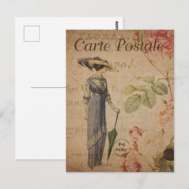 Vintage Viktorianische Frau mit Parasol Postkarte (Vorne/Hinten)