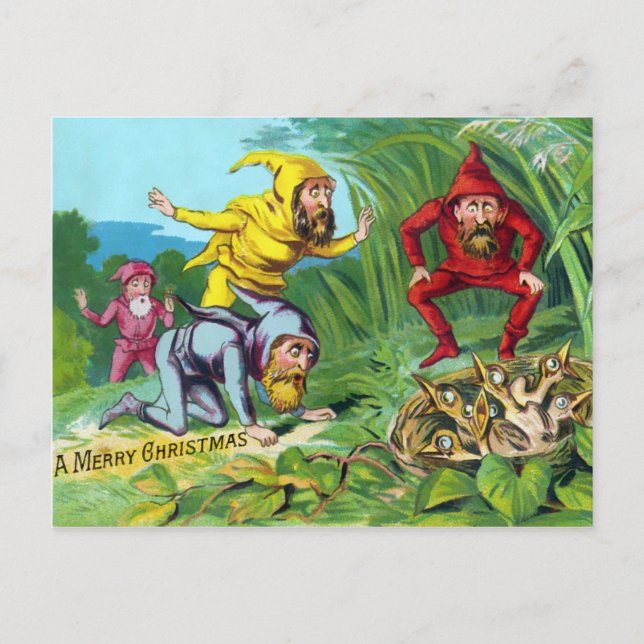 Vintage Viktorianische Gnomes Weihnachten Postkarte (Vorderseite)
